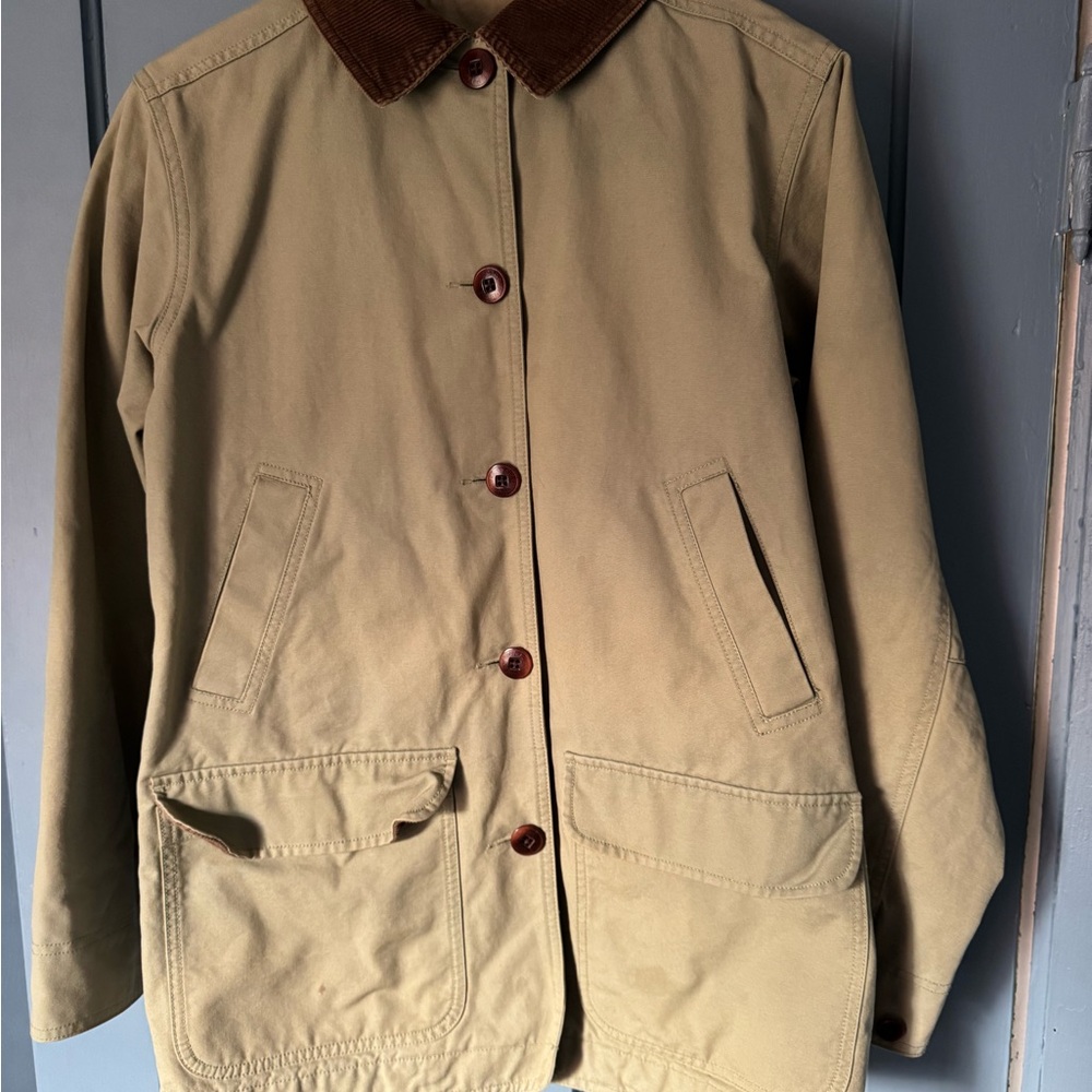 L.L. Bean Olive Jacket with Brown Corduroy Collar